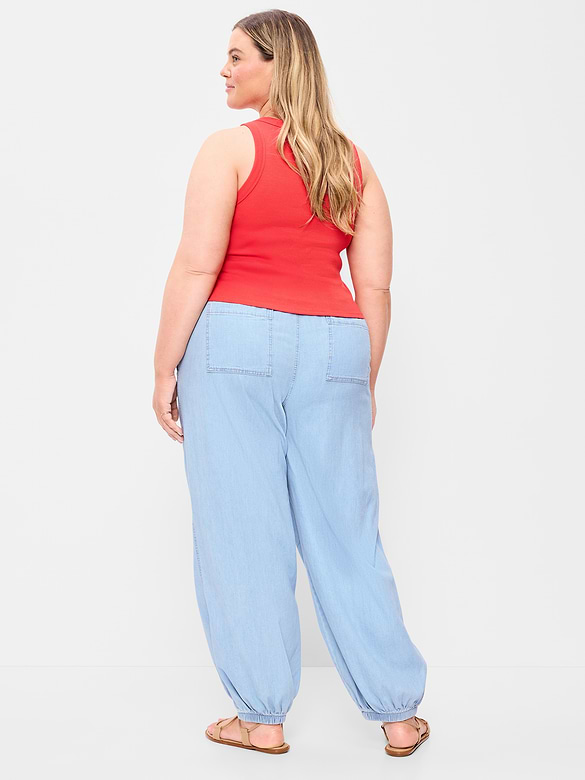 Mid-Rise Pull-On Utility Harem Denim Pants