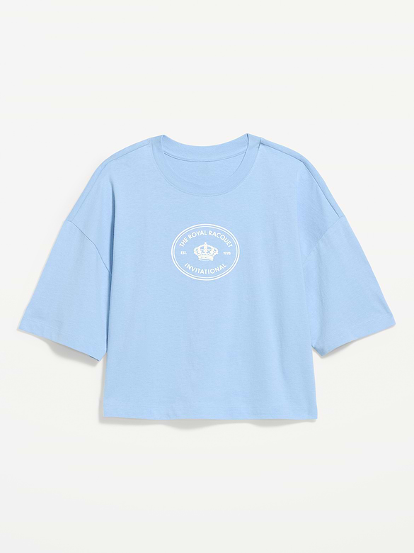 T-shirt rétro court surdimensionné ras du cou à imprimé