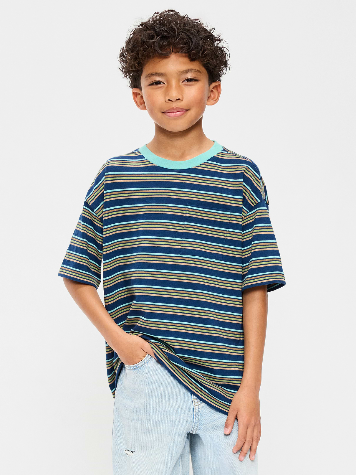 Image number 1 showing, Oversized Short-Sleeve Striped T-Shirt for Boys