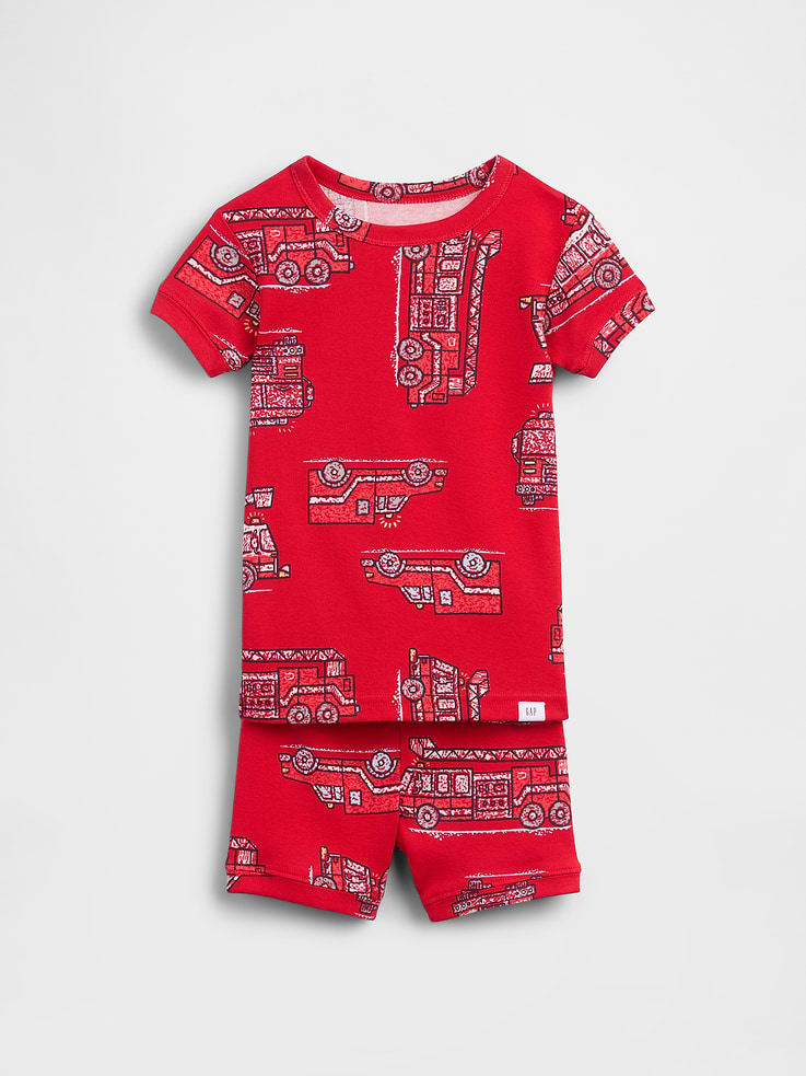 Image number 1 showing, Baby & Toddler Organic Brushed Cotton Firetruck PJ Short Set