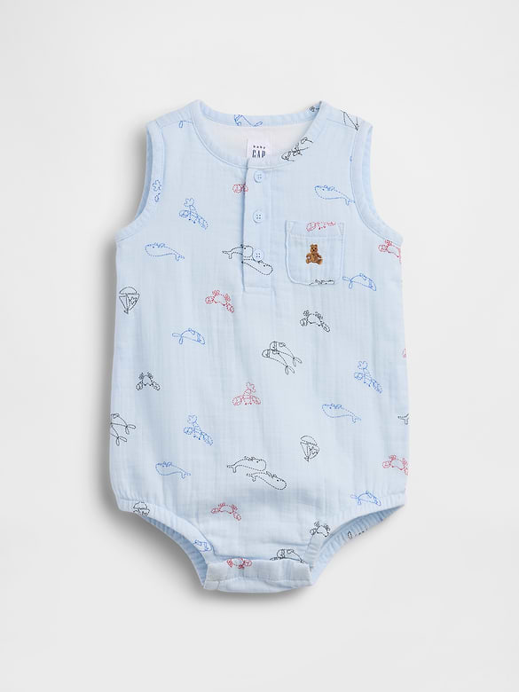 Baby Cotton Gauze Henley Pocket Tank Bodysuit