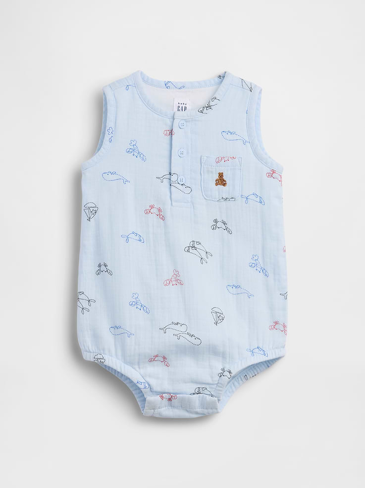 Image number 1 showing, Baby Cotton Gauze Henley Pocket Tank Bodysuit