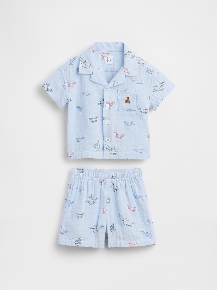Image number 1 showing, Baby Cotton Gauze Cabana Outfit Set