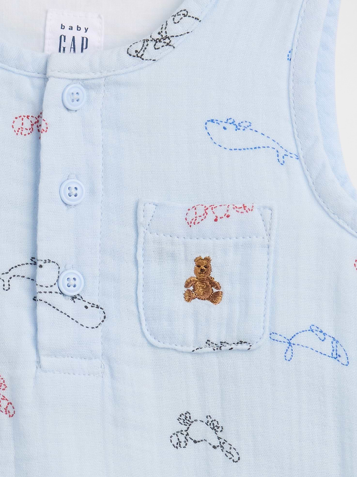 Image number 3 showing, Baby Cotton Gauze Henley Pocket Tank Bodysuit