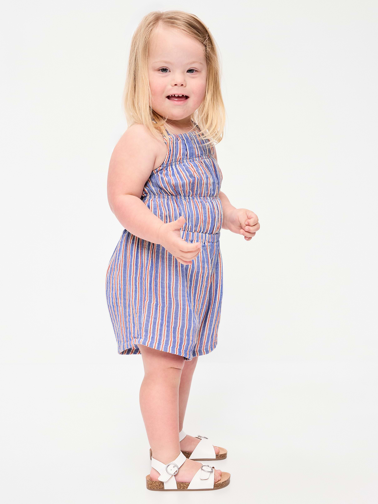 Image number 1 showing, Sleeveless Double-Weave Smocked Romper for Toddler Girls