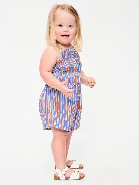 Sleeveless Double-Weave Smocked Romper for Toddler Girls