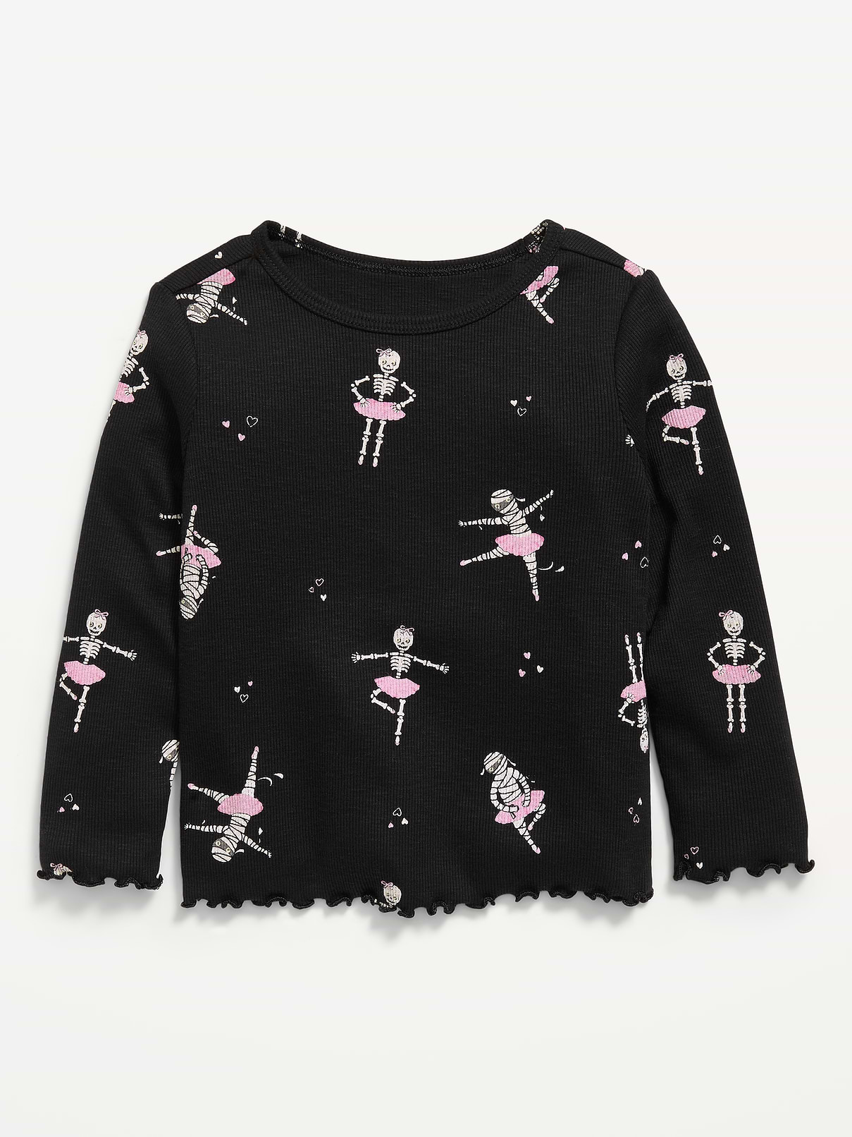 Image number 1 showing, Printed Fitted Long-Sleeve Ribbed T-Shirt for Toddler Girls