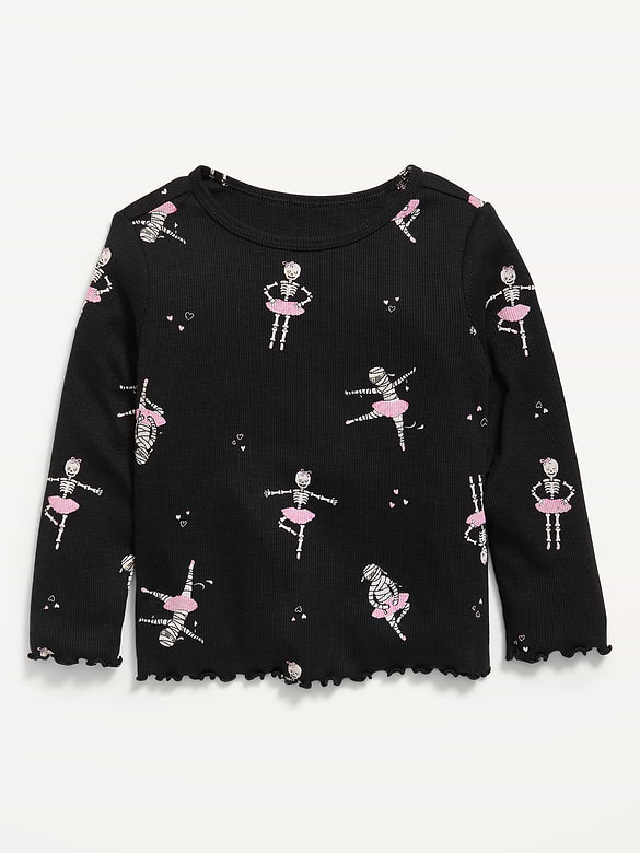 Printed Fitted Long-Sleeve Ribbed T-Shirt for Toddler Girls
