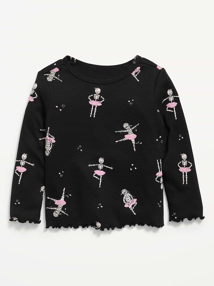 Image 1 of 1, crew neck, long sleeves, lettuce edge cuffs and hem, all-over print, Product #896747
