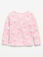 Image number 1 showing, Printed Fitted Long-Sleeve Ribbed T-Shirt for Toddler Girls