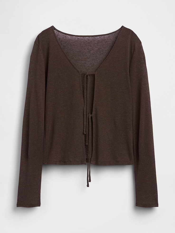 Image number 4 showing, Linen-Blend Tie-Front Cardigan