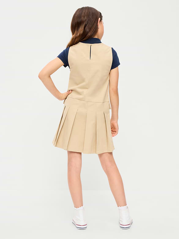 School Uniform Sleeveless Twill Dress for Girls