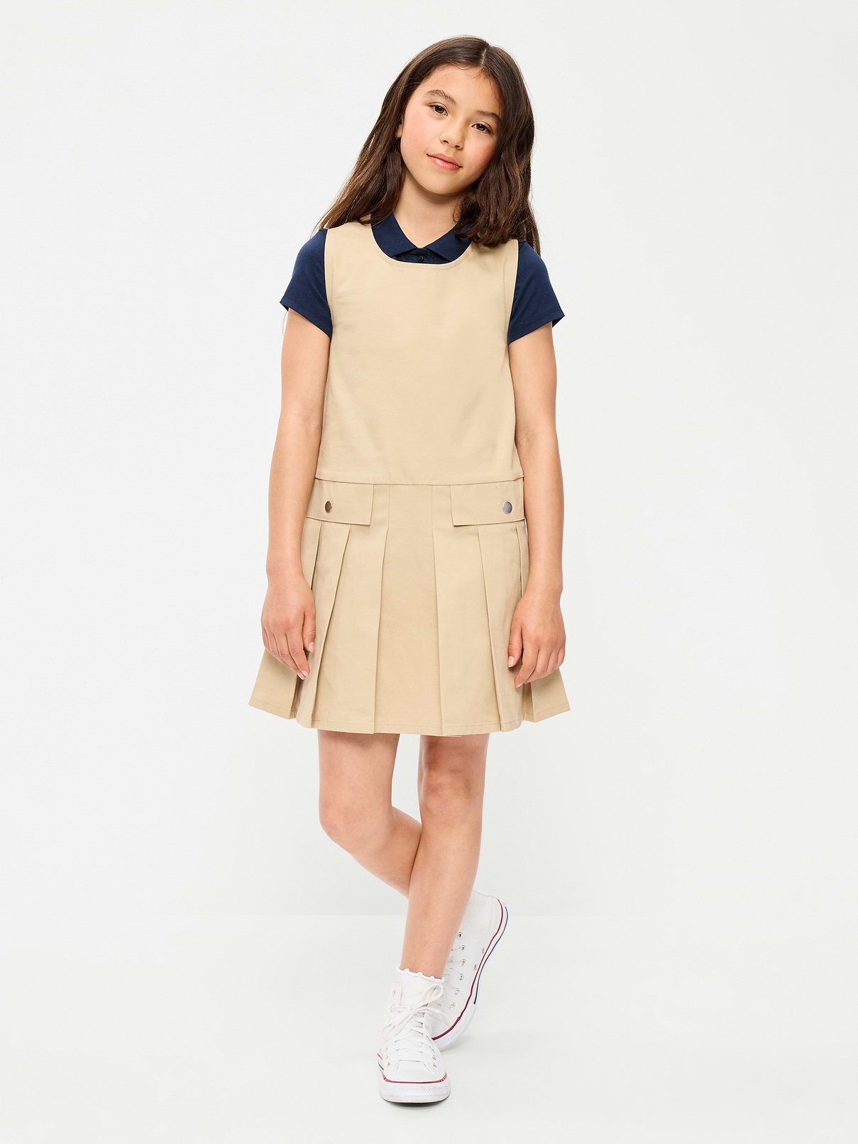 Image number 1 showing, School Uniform Sleeveless Twill Dress for Girls