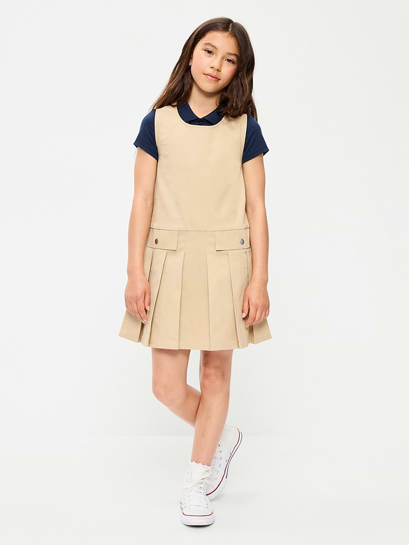 School Uniform Sleeveless Twill Dress for Girls