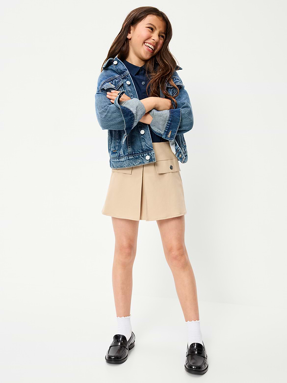 School Uniform Front-Pleated Twill Skort for Girls