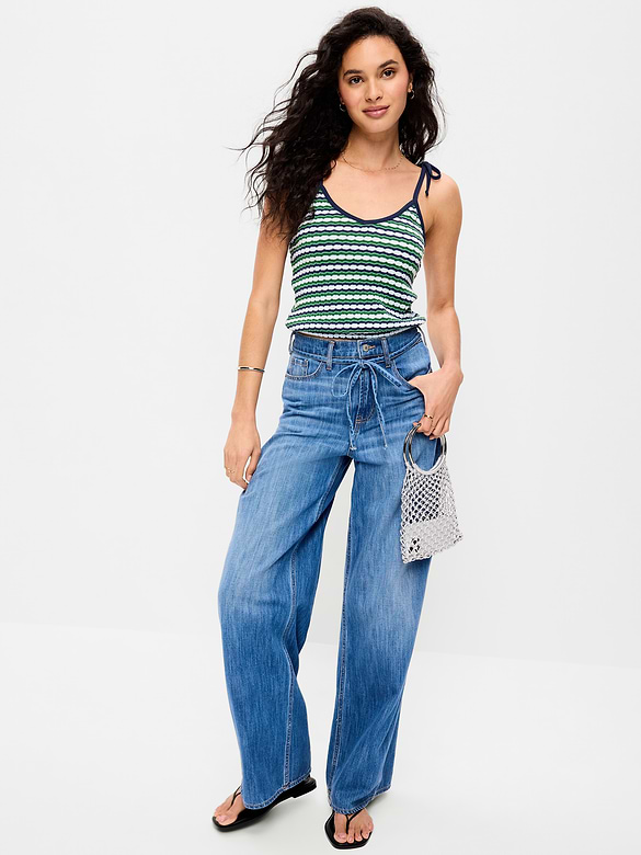 Camisole à bretelles à nouer en tricot pointelle
