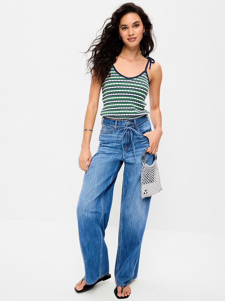 Image number 3 showing, Sleeveless Pointelle Tie-Strap Tank Top