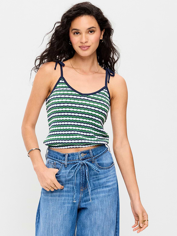 Camisole à bretelles à nouer en tricot pointelle