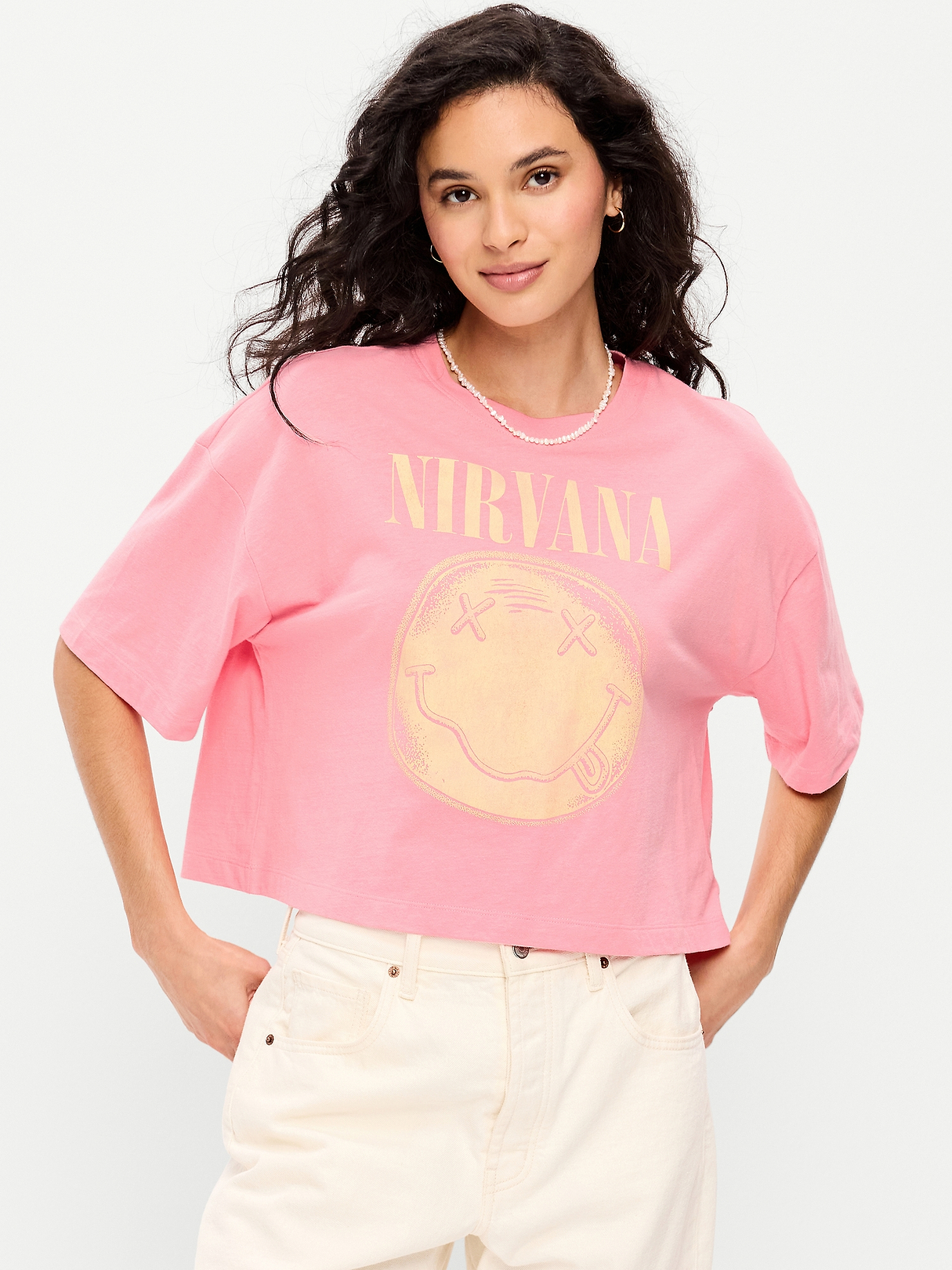Nirvana™ Crew-Neck Oversized Crop T-Shirt | Old Navy