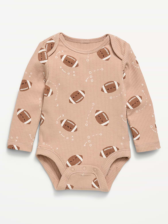 Printed Long-Sleeve Ribbed Bodysuit for Baby
