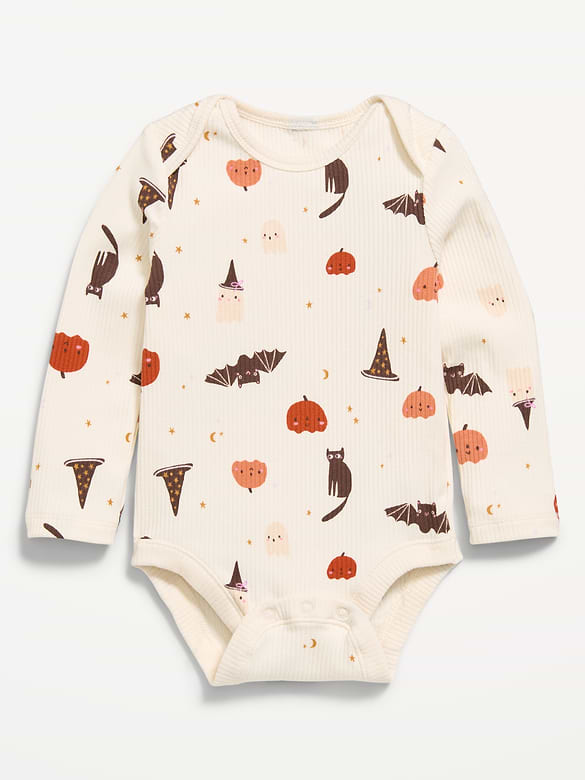 Printed Long-Sleeve Ribbed Bodysuit for Baby