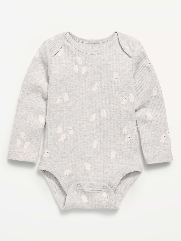 Printed Unisex Long-Sleeve Ribbed Bodysuit for Baby