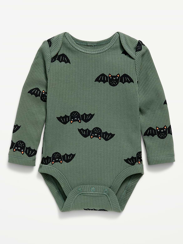 Printed Unisex Long-Sleeve Ribbed Bodysuit for Baby