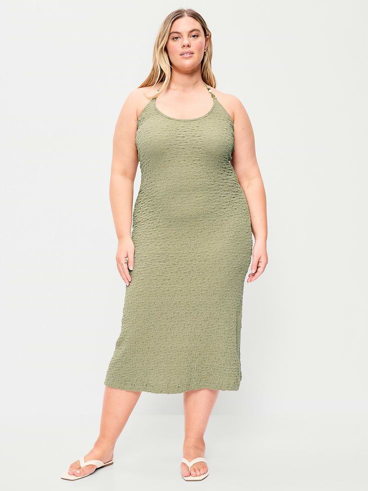 Image number 7 showing, Beaded Halter-Neck Textured Midi Dress