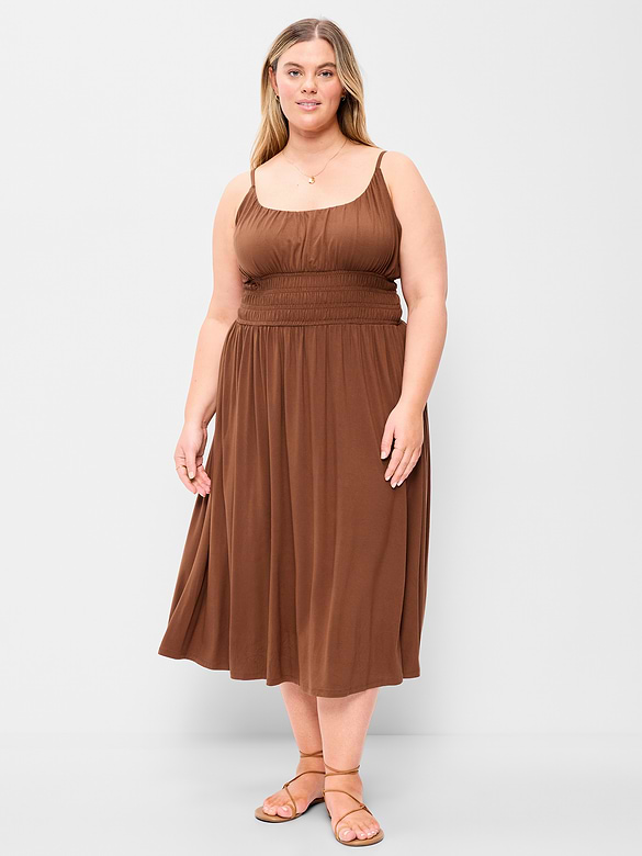 Fit & Flare Jersey Smocked-Waist Midi Dress