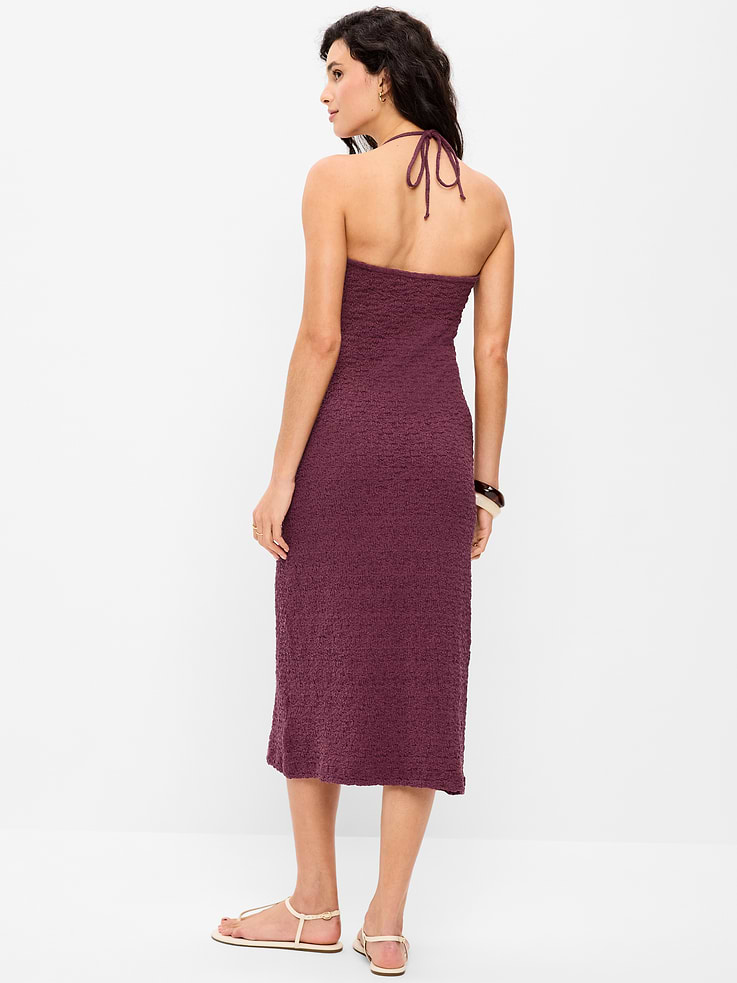 Image number 2 showing, Beaded Halter-Neck Textured Midi Dress