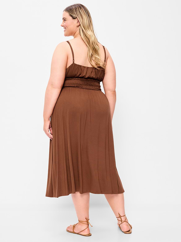 Fit & Flare Jersey Smocked-Waist Midi Dress