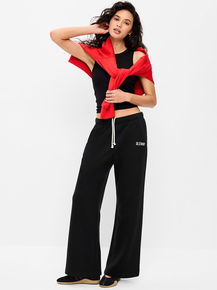 Image number 1 showing, High-Waisted Fleece Wide-Leg Sweatpants