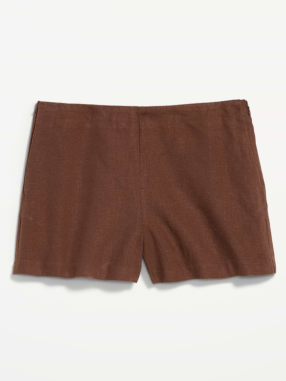 Short court à taille haute en mélange de lin
