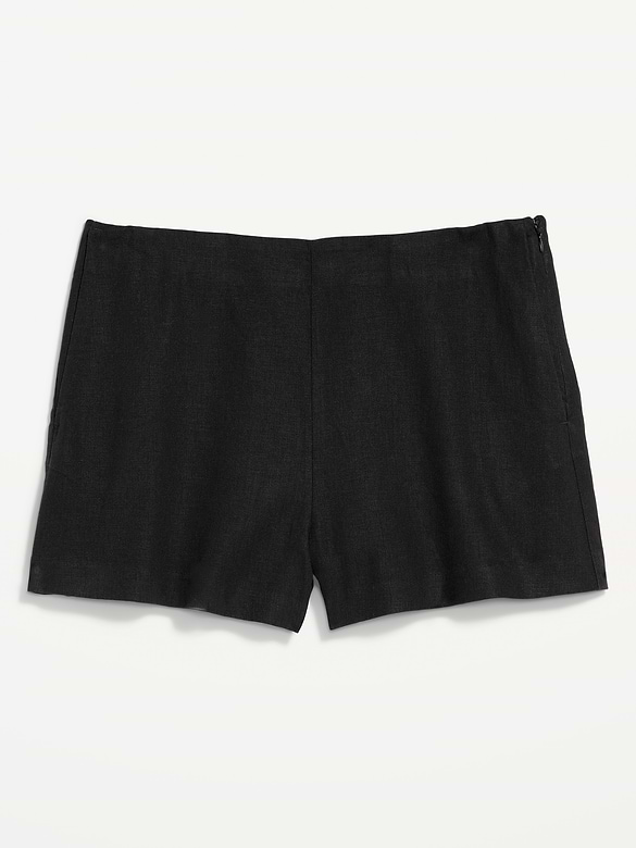 Short court à taille haute en mélange de lin