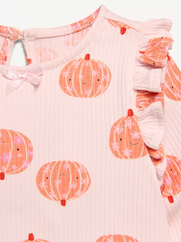 Printed Long-Sleeve Ruffle-Trim One-Piece for Baby
