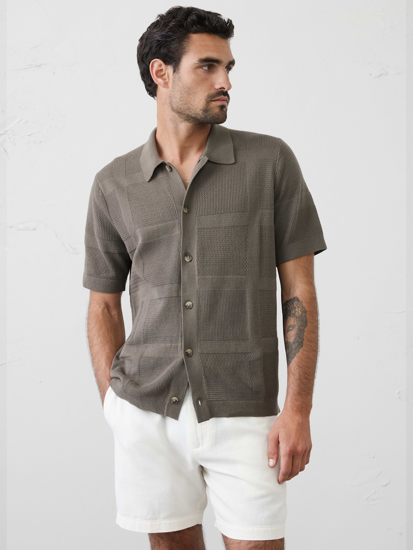 Image number 1 showing, Mesh Patchwork Sweater Polo
