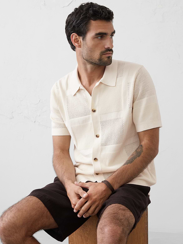 Mesh Patchwork Sweater Polo