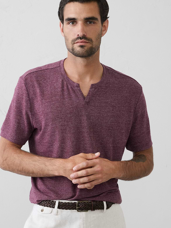 Standard-Fit Linen-Blend Notch T-Shirt