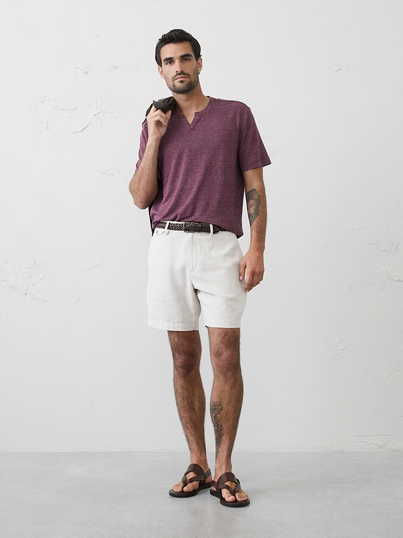 Standard-Fit Linen-Blend Notch T-Shirt
