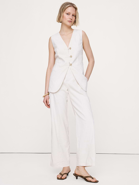 Stretch Linen-Viscose Long Vest