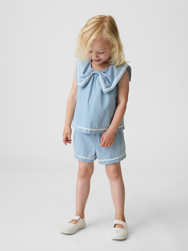 Image number 1 showing, Baby & Toddler Denim Bow Outfit Set