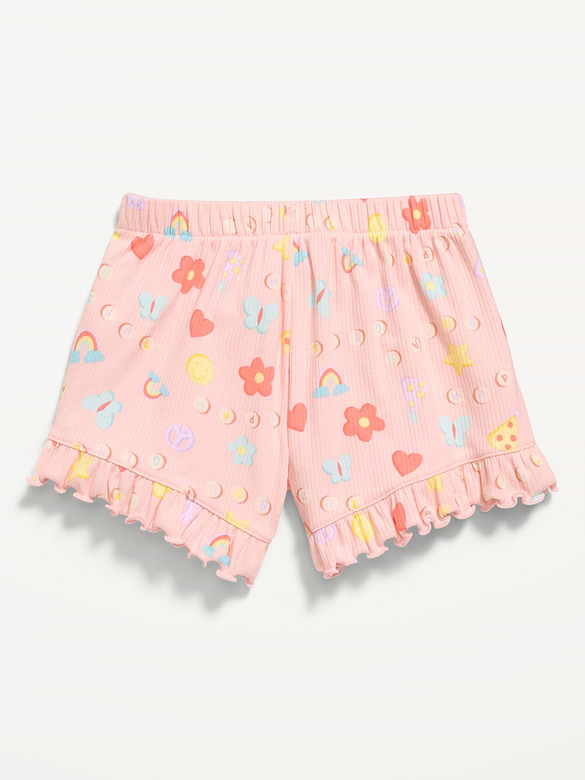Printed Ribbed Ruffled Shorts for Toddler Girls