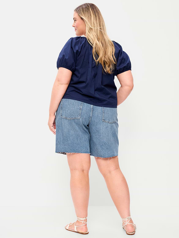 Mid-Rise Baggy Jean Cut-Off Shorts -- 9-inch inseam