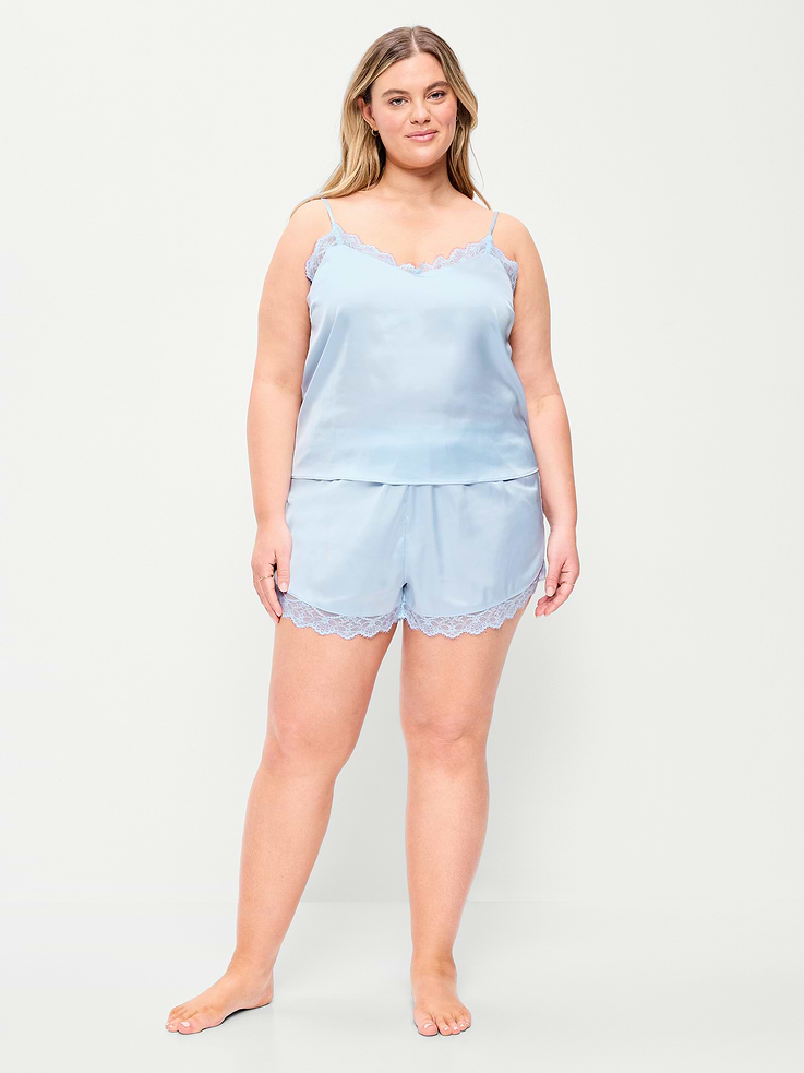 Image number 7 showing, Satin Lace-Trim Pajama Tank and Shorts Set