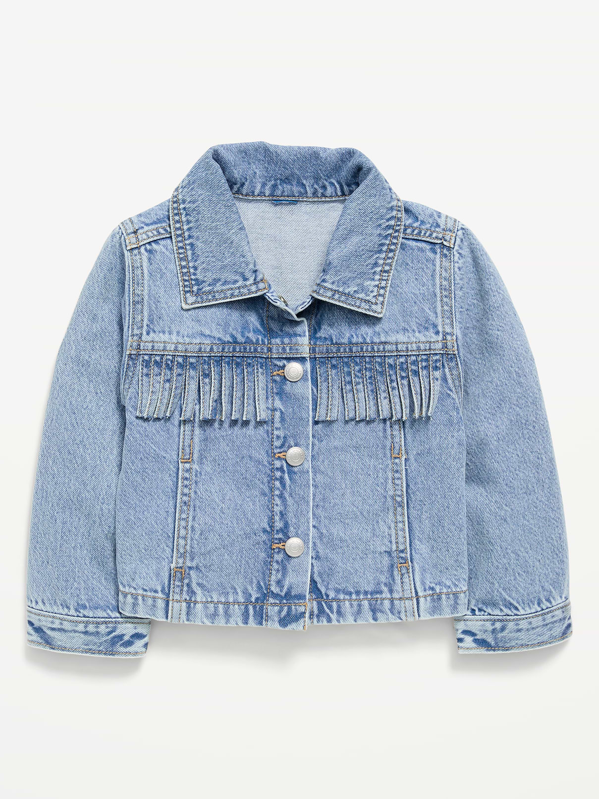 L'image numéro 1 présente Veste camionneur courte en denim à franges pour toute-petite
