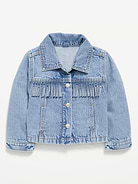 L'image numéro 1 présente Veste camionneur courte en denim à franges pour toute-petite