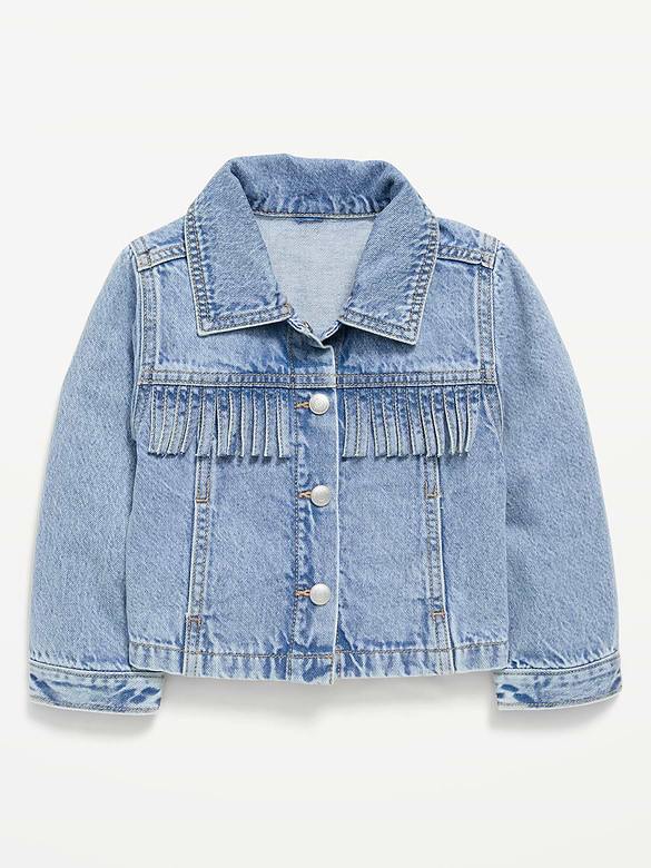Veste camionneur courte en denim à franges pour toute-petite