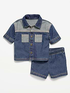 Image number 1 showing, Short-Sleeve Denim Shirt and Shorts Set for Baby