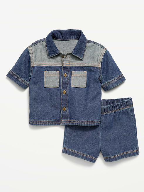 Short Short-Sleeve Denim Shirt and Shorts Set for Baby clearance posted today