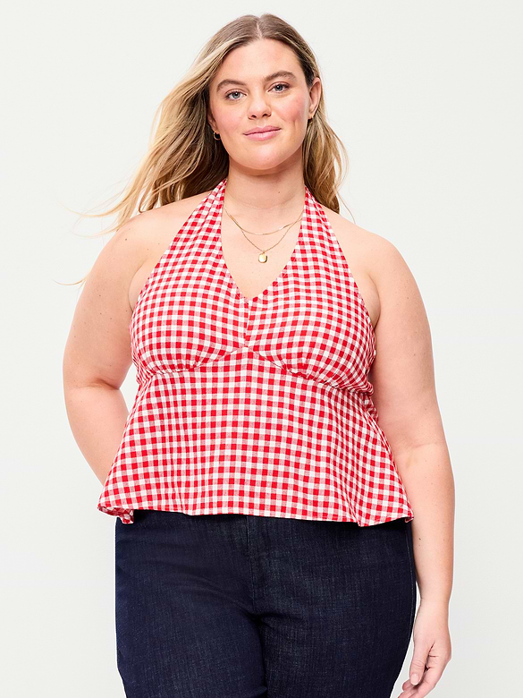 Linen-Blend V-Neck Halter Top